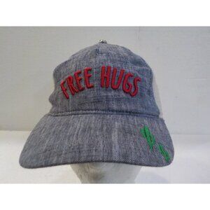 Vintage Women Mesh Trucker Cap Embroidered Free Hugs with Cactus Blue White